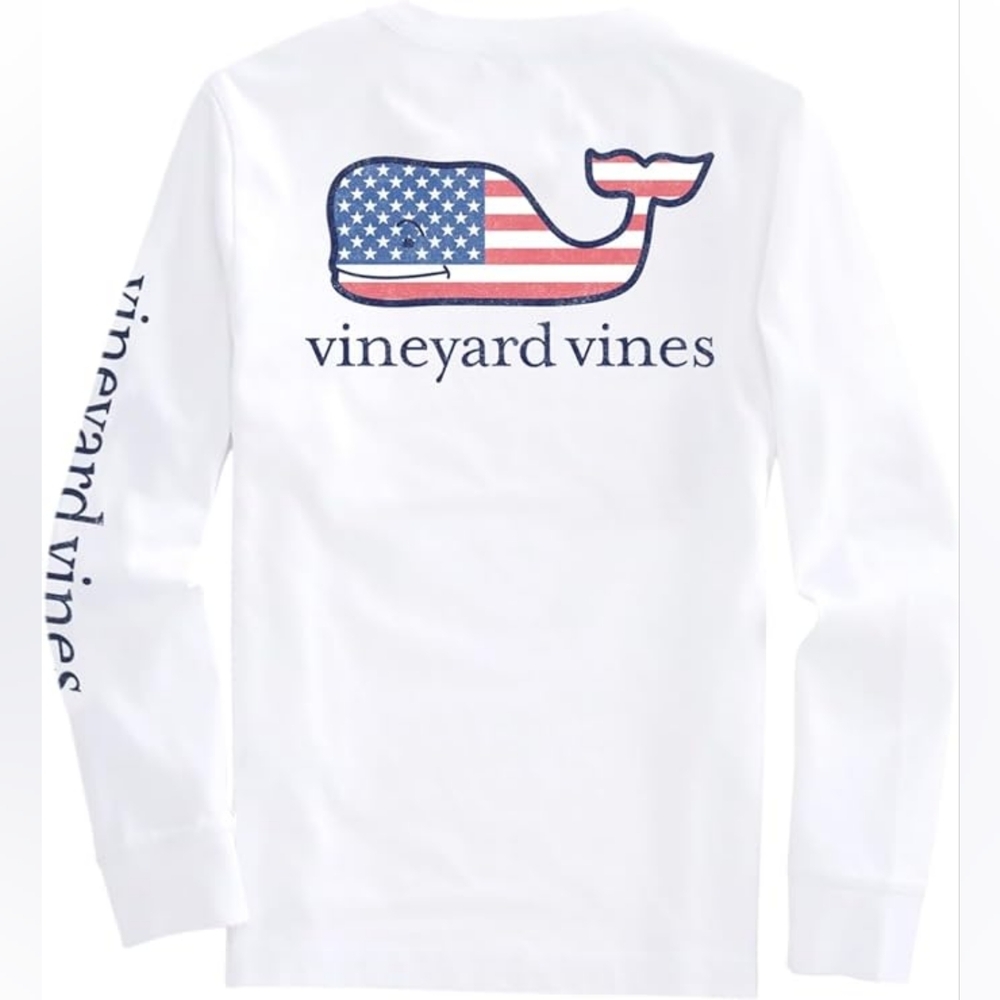 Vineyard Vines White Long Sleeve Flag Whale Pocket Tee Size S - Picture 4 of 13
